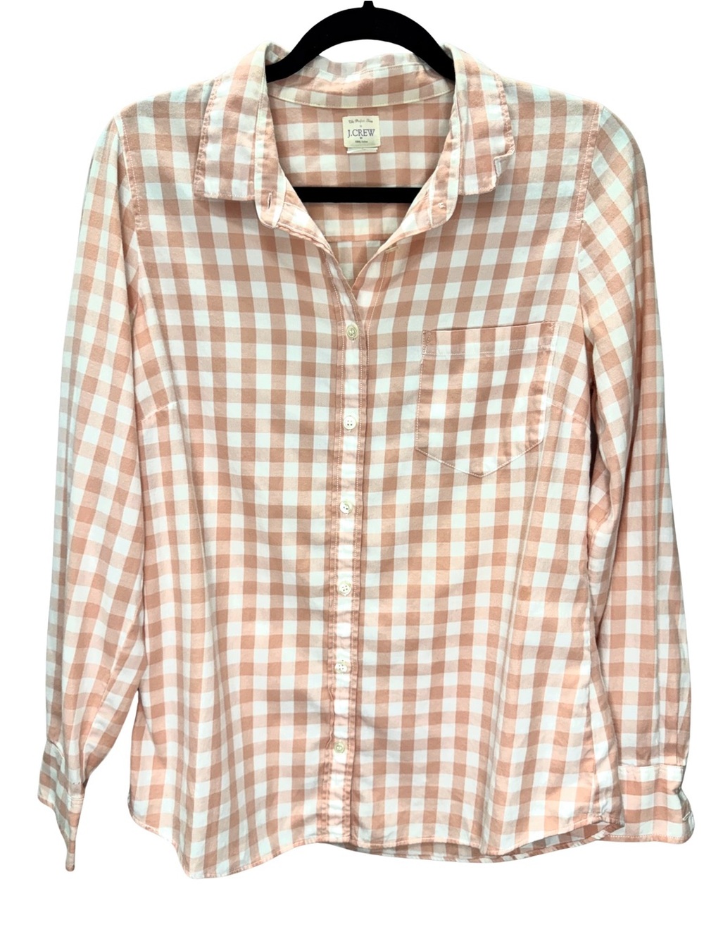 J. Crew Peach & White Gingham Plaid Button-Down Shirt 100% cotton Womens Medium